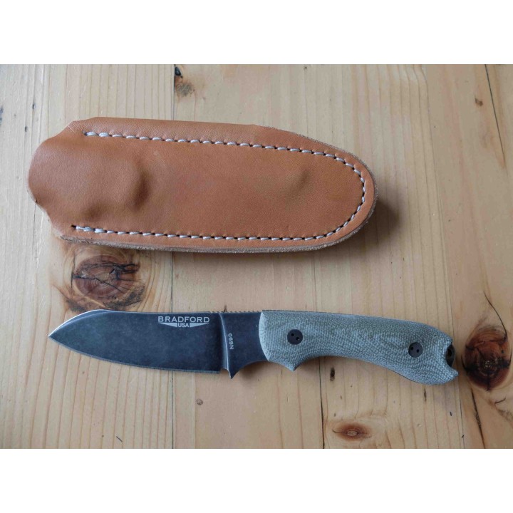 Couteau Bradford Knives Guardian 3 Nimbus Lame Acier N690 Manche Micarta Etui Cuir Made In USA BRAD3SF102N - Livraison Gratuite