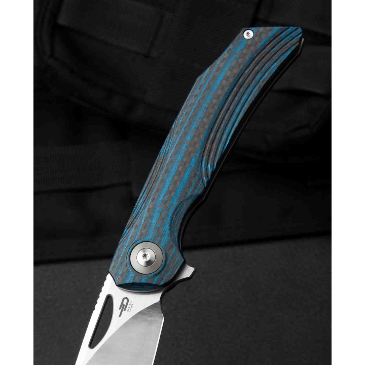 Couteau Bestech Falko Blue Lame Acier 154CM Manche G10/Fibre Carbone Linerlock Clip BTKL01B - Livraison Gratuite