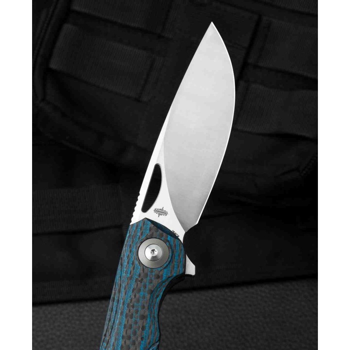 Couteau Bestech Falko Blue Lame Acier 154CM Manche G10/Fibre Carbone Linerlock Clip BTKL01B - Livraison Gratuite