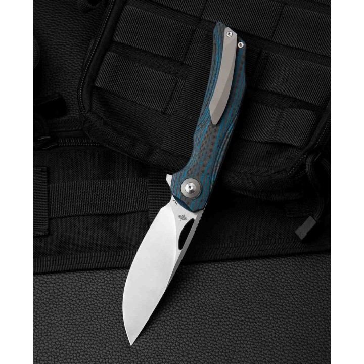 Couteau Bestech Falko Blue Lame Acier 154CM Manche G10/Fibre Carbone Linerlock Clip BTKL01B - Livraison Gratuite