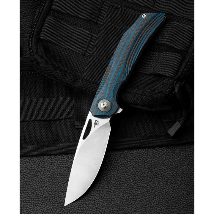 Couteau Bestech Falko Blue Lame Acier 154CM Manche G10/Fibre Carbone Linerlock Clip BTKL01B - Livraison Gratuite