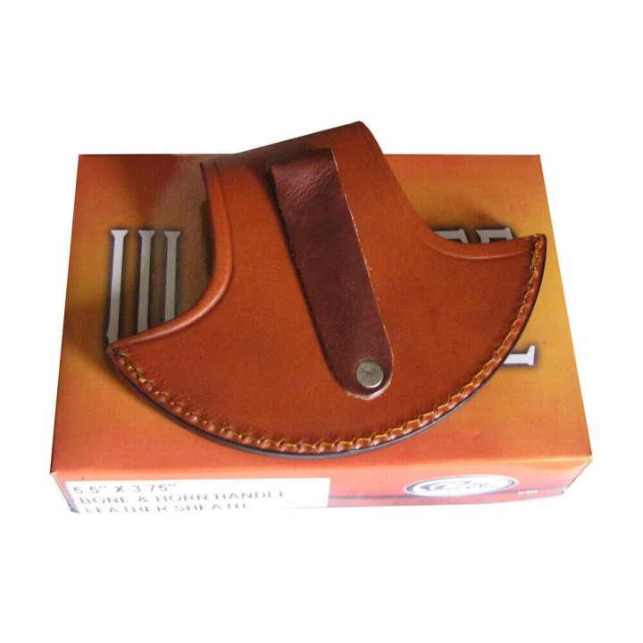 Couteau D'esquimeau ULU Inuit Lame Acier Inox Manche Os/Corne Etui Cuir CN8026HN - Livraison Gratuite