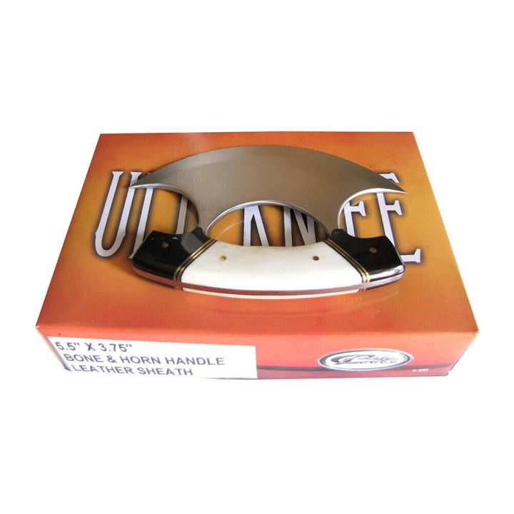 Couteau D'esquimeau ULU Inuit Lame Acier Inox Manche Os/Corne Etui Cuir CN8026HN - Livraison Gratuite