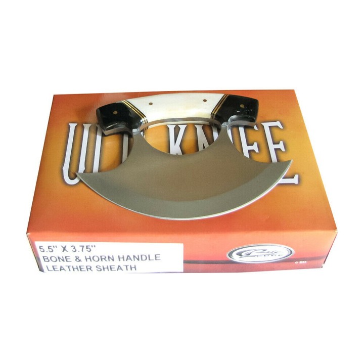 Couteau D'esquimeau ULU Inuit Lame Acier Inox Manche Os/Corne Etui Cuir CN8026HN - Livraison Gratuite