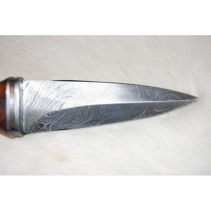 Dague Couteau Scottish Sgian Dubh Damas 256 Couches Manche Bois Etui Cuir DM1263 - Livraison Gratuite