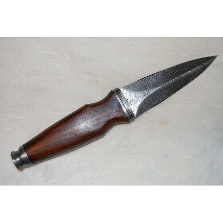 Dague Couteau Scottish Sgian Dubh Damas 256 Couches Manche Bois Etui Cuir DM1263 - Livraison Gratuite