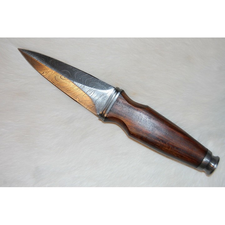 Dague Couteau Scottish Sgian Dubh Damas 256 Couches Manche Bois Etui Cuir DM1263 - Livraison Gratuite