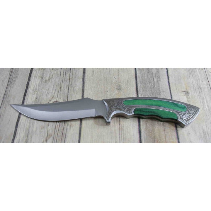 Couteau de Chasse Celtic Lame Acier Inox Manche Bois Etui Nylon CN211396GN - Livraison Gratuite 