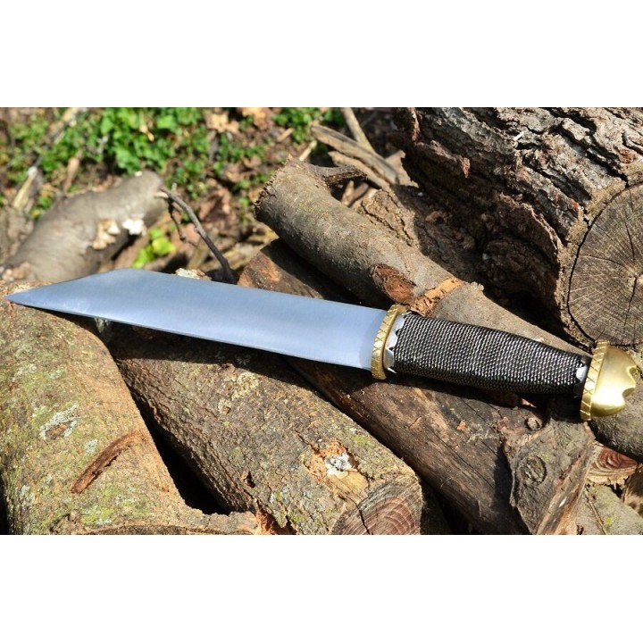 Couteau De Viking Seax Lame Acier Inox Manche Chainette Etui Cuir PA3340 - Livraison Gratuite