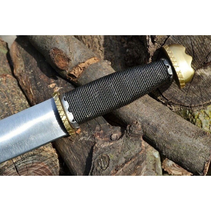 Couteau De Viking Seax Lame Acier Inox Manche Chainette Etui Cuir PA3340 - Livraison Gratuite