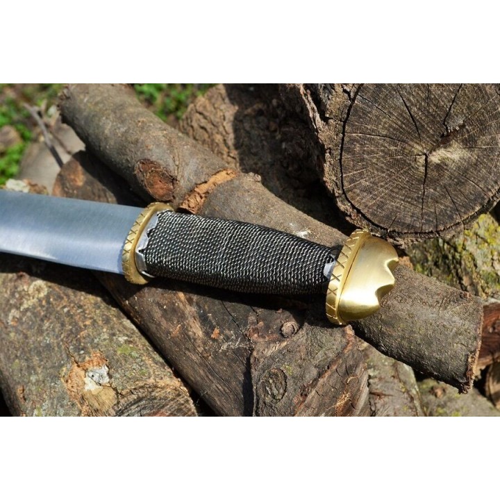 Couteau De Viking Seax Lame Acier Inox Manche Chainette Etui Cuir PA3340 - Livraison Gratuite