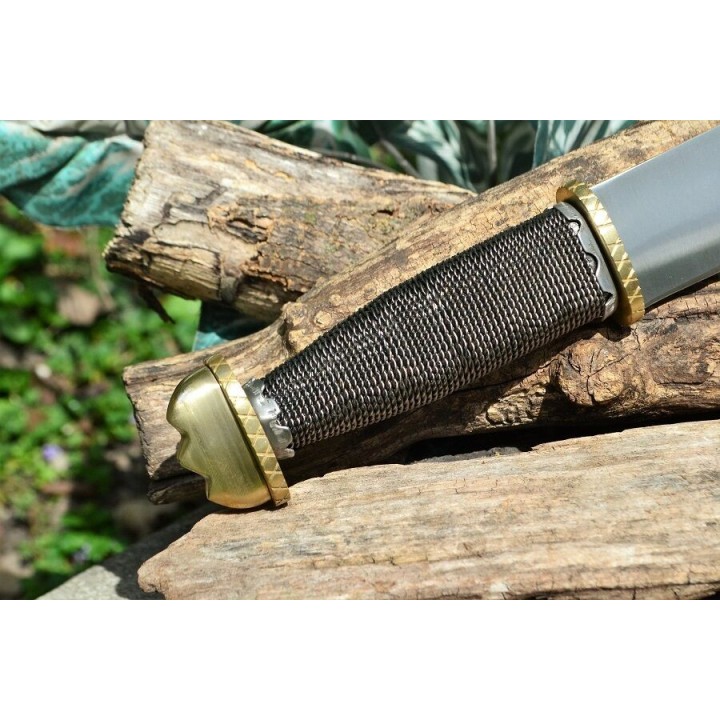 Couteau De Viking Seax Lame Acier Inox Manche Chainette Etui Cuir PA3340 - Livraison Gratuite