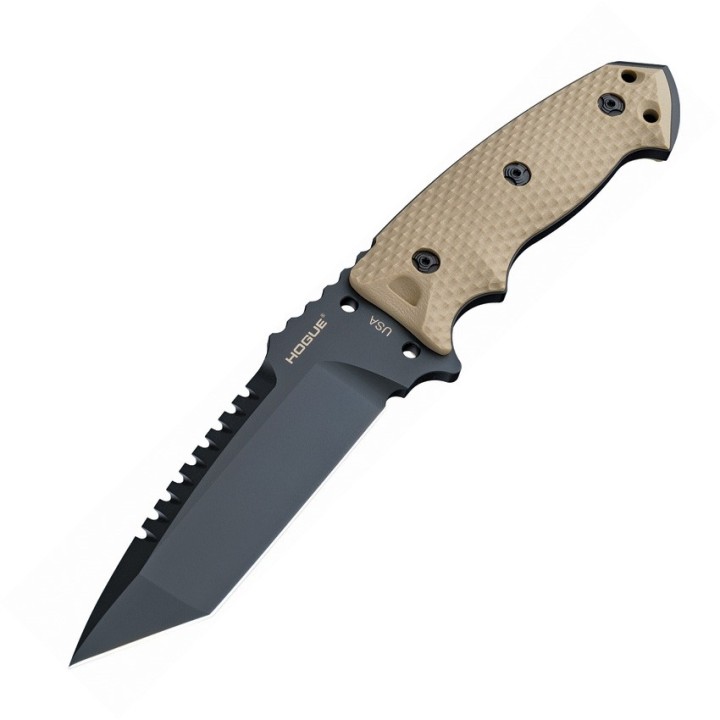 Couteau Tactical Hogue EX-F01 Tactical Tanto Lame Acier A2 Manche Tan G-10 Etui Nylon HO35127 - Livraison Gratuite