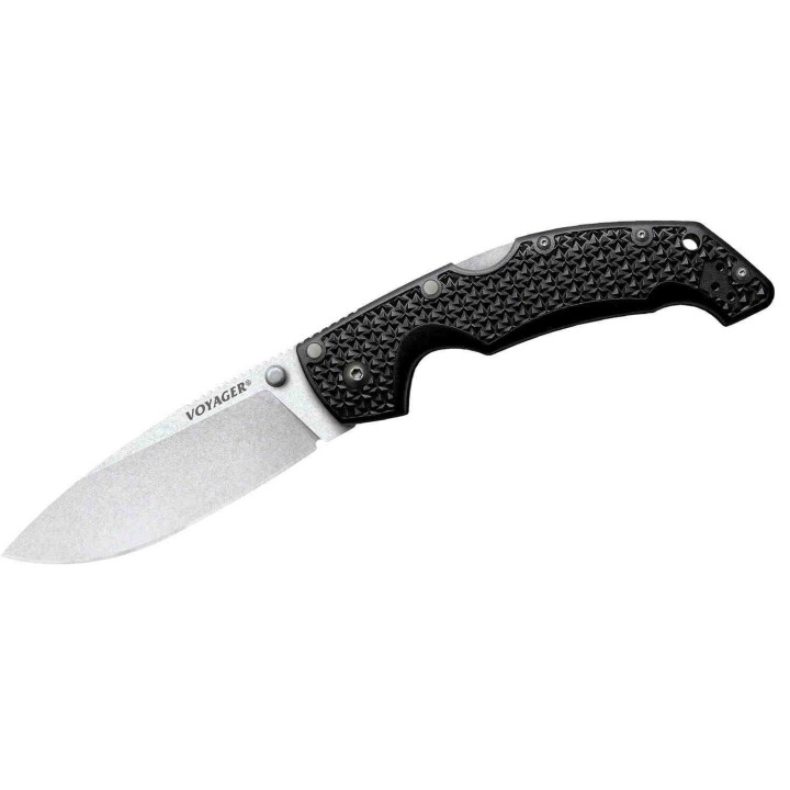 Couteau Cold Steel Large Voyager Drop Point Lame Acier AUS-10A Manche Griv-Ex Lockback CLip CS29AB - Livraison Gratuite