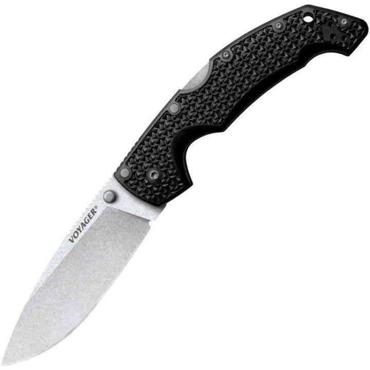 Couteau Cold Steel Large Voyager Drop Point Lame Acier AUS-10A Manche Griv-Ex Lockback CLip CS29AB - Livraison Gratuite