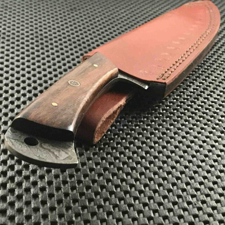 Couteau de Chef Damas Lame 256 Couches Manche Bois Etui Cuir DM1266 - Livraison Gratuite