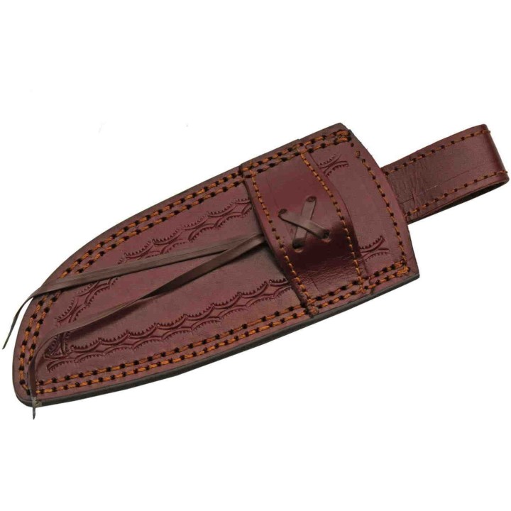 Couteau de Chasse Damas Lame 256 Couches Manche Os/Turquoise Etui Cuir DM1275 - Livraison Gratuite