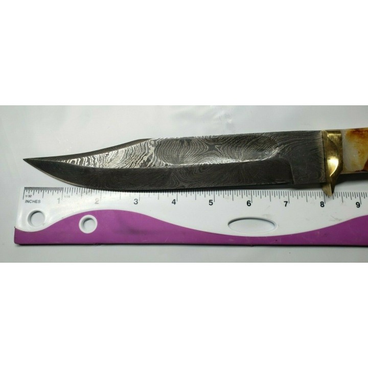 Couteau Burnt Bone Bowie Damas Lame 256 Couches Manche Os Etui Cuir DM1256 - Livraison Gratuite
