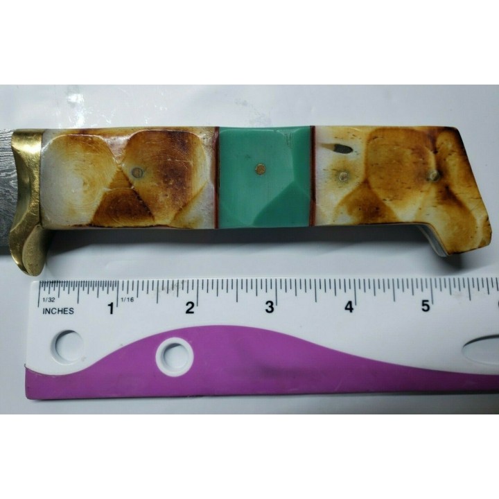 Couteau Burnt Bone Bowie Damas Lame 256 Couches Manche Os Etui Cuir DM1256 - Livraison Gratuite
