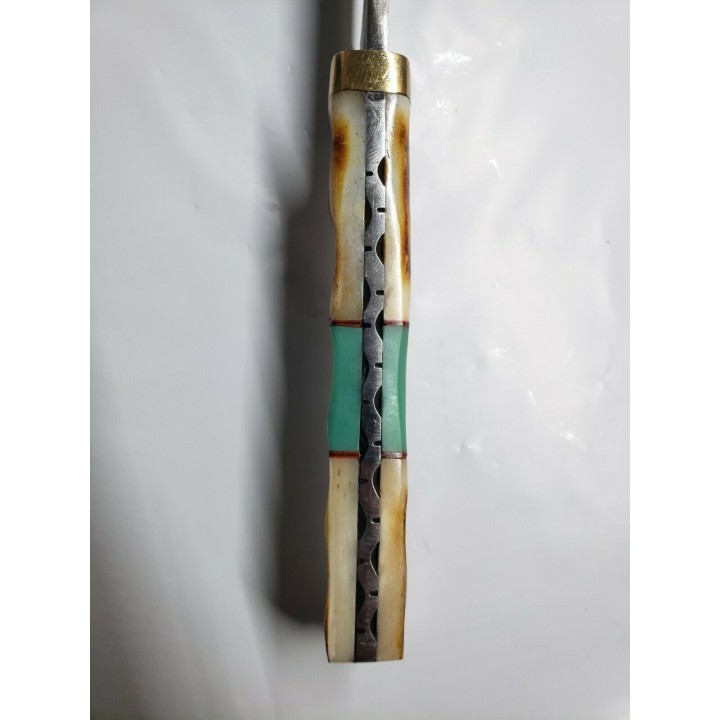 Couteau Burnt Bone Bowie Damas Lame 256 Couches Manche Os Etui Cuir DM1256 - Livraison Gratuite