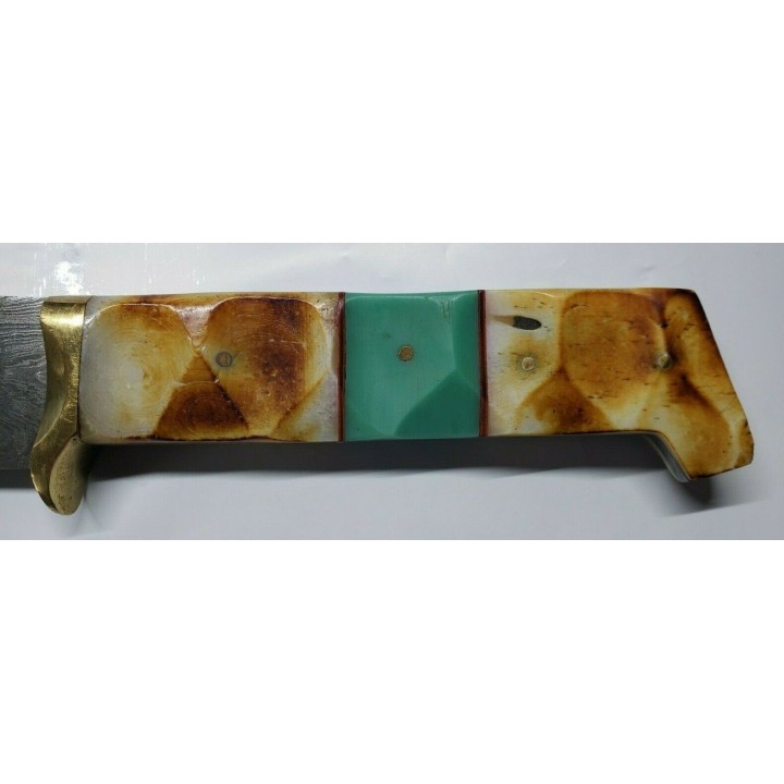 Couteau Burnt Bone Bowie Damas Lame 256 Couches Manche Os Etui Cuir DM1256 - Livraison Gratuite