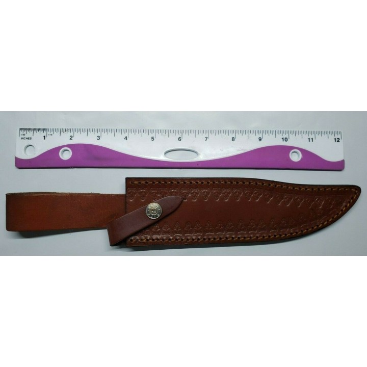 Couteau Burnt Bone Bowie Damas Lame 256 Couches Manche Os Etui Cuir DM1256 - Livraison Gratuite