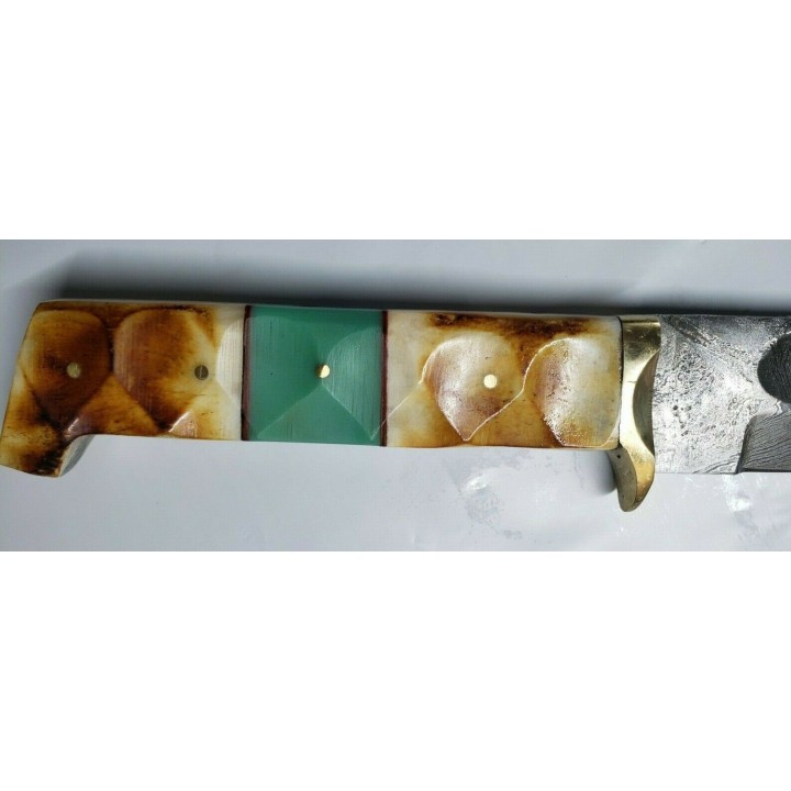 Couteau Burnt Bone Bowie Damas Lame 256 Couches Manche Os Etui Cuir DM1256 - Livraison Gratuite