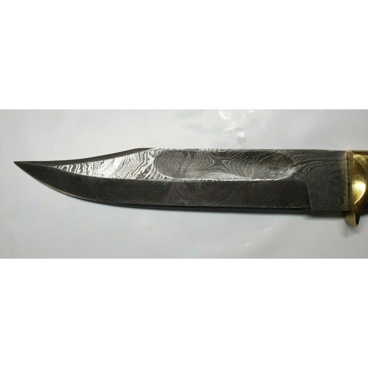Couteau Burnt Bone Bowie Damas Lame 256 Couches Manche Os Etui Cuir DM1256 - Livraison Gratuite
