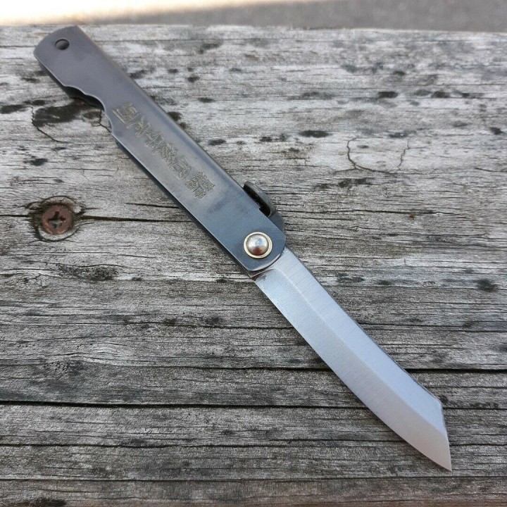 Couteau Higonokami N°3 Folder Black Lame SK5 Manche Acier Japan HIGO03BL - Livraison Gratuite