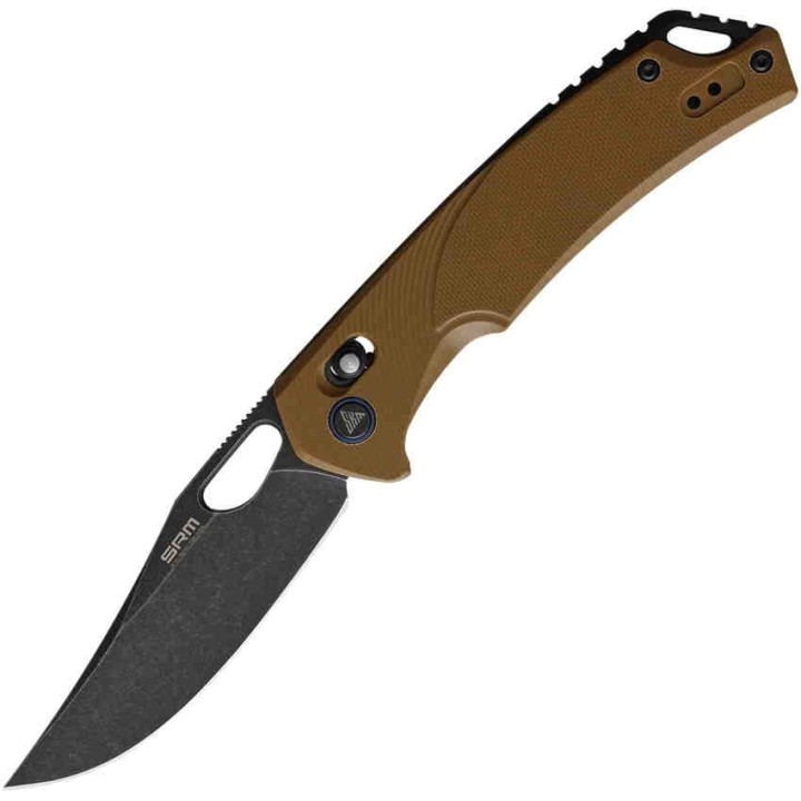 Couteau SRM Knives 9201 Ambi Lock Lame D2 Manche Brown G10 Clip SRM9201GW - Livraison Gratuite