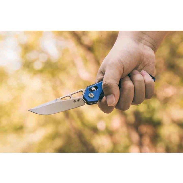 Couteau SRM Knives 9225 Ambi Lock Lame D2 Manche Blue G10 Clip SRM9225GI - Livraison Gratuite