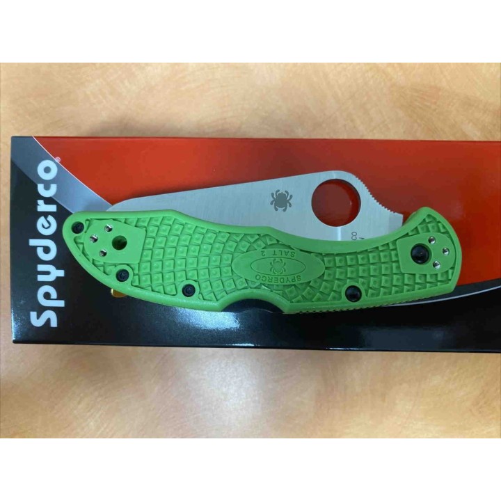 Couteau Spyderco Salt 2 Green Delica 4 Lame Acier LC200N Manche FRN Made Japan SC88FSGR2 - Livraison Gratuite