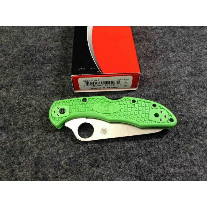 Couteau Spyderco Salt 2 Green Delica 4 Lame Acier LC200N Manche FRN Made Japan SC88FPGR2 - Livraison Gratuite