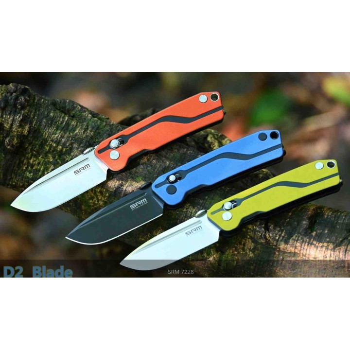 Couteau SRM Knives 7228 Ambi Lock Lame D2 Manche Blue G10 Clip SRM7228L - Livraison Gratuite