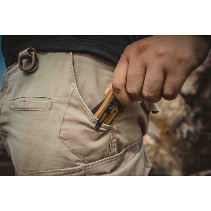 Couteau SRM Knives 9202 Ambi Lock Lame D2 Manche Brown G10 Clip SRM9202GW - Livraison Gratuite