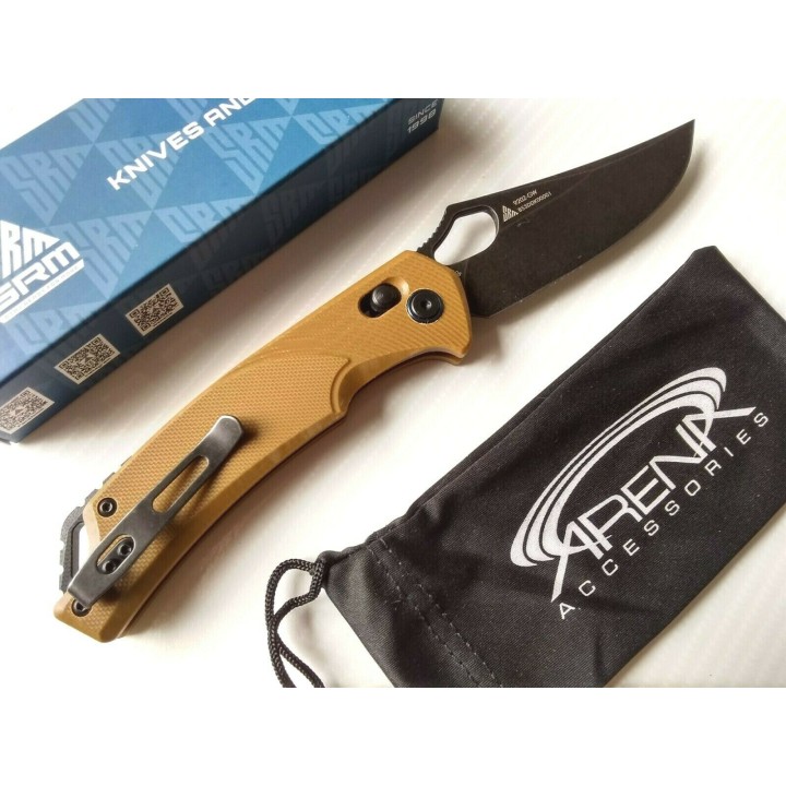 Couteau SRM Knives 9202 Ambi Lock Lame D2 Manche Brown G10 Clip SRM9202GW - Livraison Gratuite