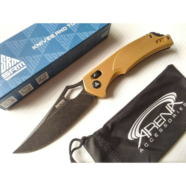 Couteau SRM Knives 9202 Ambi Lock Lame D2 Manche Brown G10 Clip SRM9202GW - Livraison Gratuite