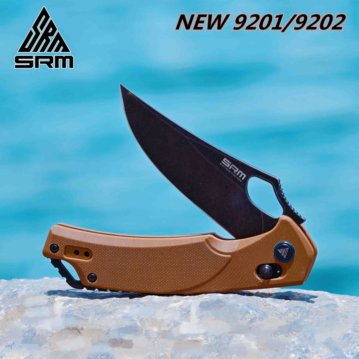 Couteau SRM Knives 9202 Ambi Lock Lame D2 Manche Brown G10 Clip SRM9202GW - Livraison Gratuite