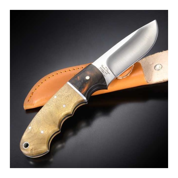 Couteau de Chasse Elk Ridge Hunter Lame Acier Carbone/Inox Manche 2 Bois Etui Cuir ER128 - Livraison Gratuite