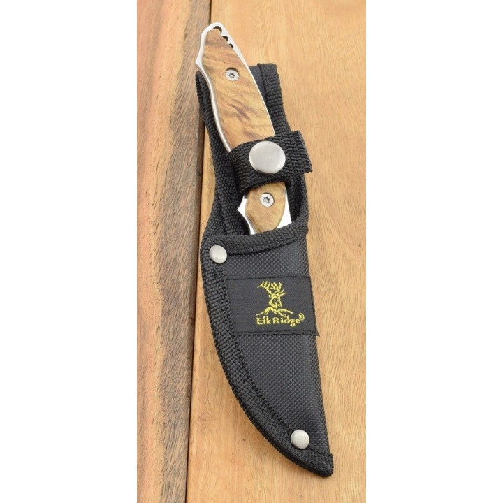 Lot de 3 Couteaux De Chasse Bush Craft Lame Acier 440 Manche Bois Etui Nylon ER538 - Livraison Gratuite