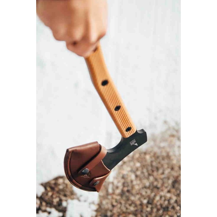 Hache Tops High Impact Axe Acier Carbone 1075 Manche Tan Micarta Etui Cuir Made USA TPHIM01 - Livraison Gratuite