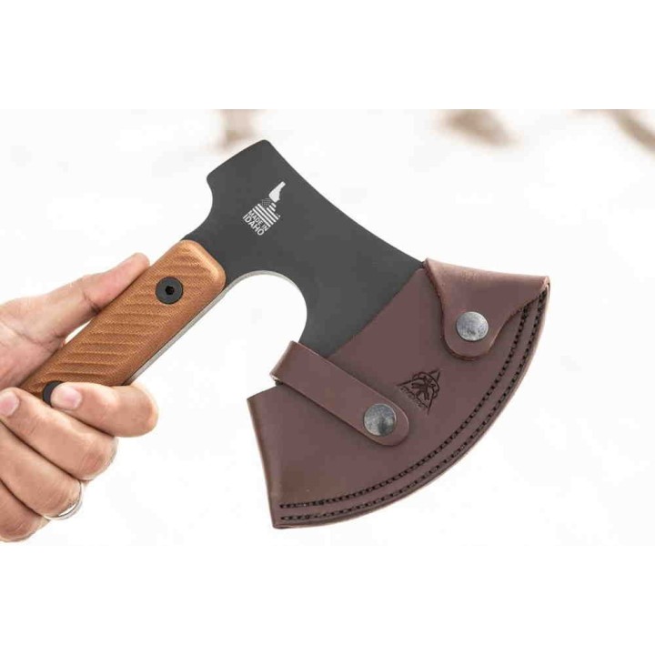 Hache Tops High Impact Axe Acier Carbone 1075 Manche Tan Micarta Etui Cuir Made USA TPHIM01 - Livraison Gratuite