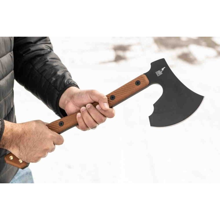 Hache Tops High Impact Axe Acier Carbone 1075 Manche Tan Micarta Etui Cuir Made USA TPHIM01 - Livraison Gratuite