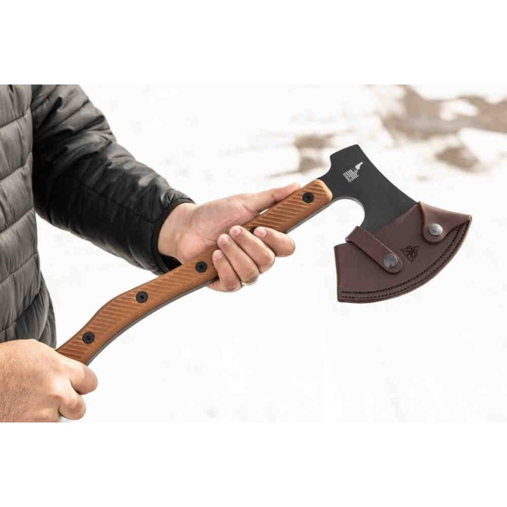 Hache Tops High Impact Axe Acier Carbone 1075 Manche Tan Micarta Etui Cuir Made USA TPHIM01 - Livraison Gratuite