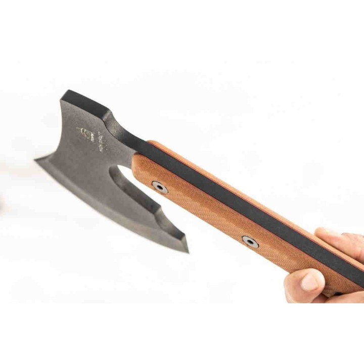 Hache Tops High Impact Axe Acier Carbone 1075 Manche Tan Micarta Etui Cuir Made USA TPHIM01 - Livraison Gratuite