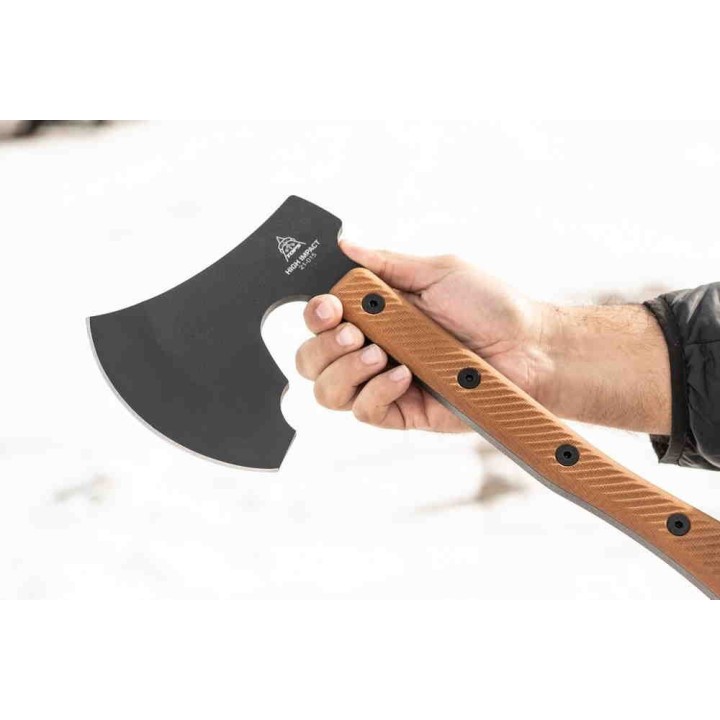 Hache Tops High Impact Axe Acier Carbone 1075 Manche Tan Micarta Etui Cuir Made USA TPHIM01 - Livraison Gratuite