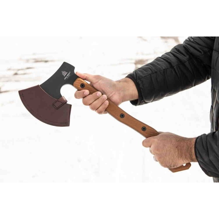 Hache Tops High Impact Axe Acier Carbone 1075 Manche Tan Micarta Etui Cuir Made USA TPHIM01 - Livraison Gratuite