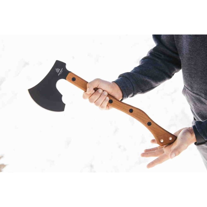 Hache Tops High Impact Axe Acier Carbone 1075 Manche Tan Micarta Etui Cuir Made USA TPHIM01 - Livraison Gratuite