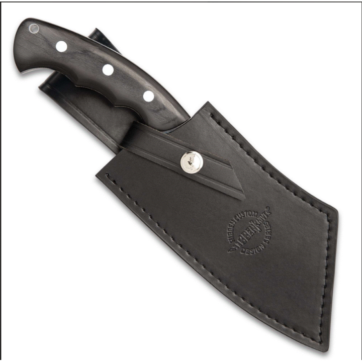 Couteau Couperet Hibben Legacy Ebony Cleaver Lame Acier 5Cr15MoV Manche Bois Etui Cuir GH5091 - Livraison Gratuite