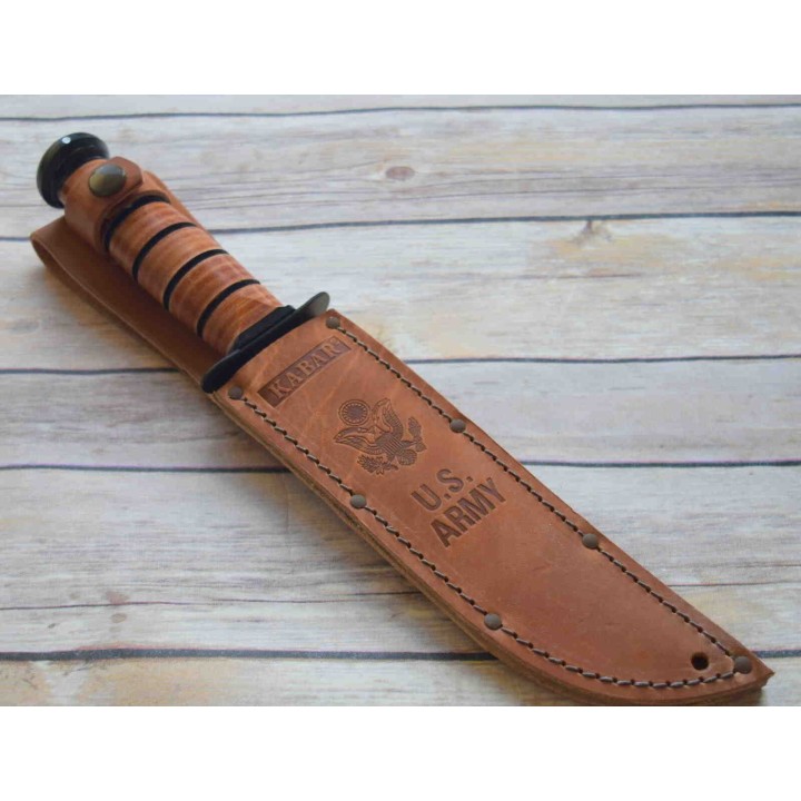 Couteau KA-BAR Army Fighting Knife Lame Carbone 1095 Serr Manche & Etui Cuir Made USA KA1219 - Livraison Gratuite